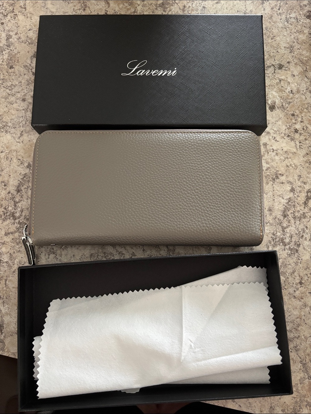 Gray  Zip-Around Leather Wallet